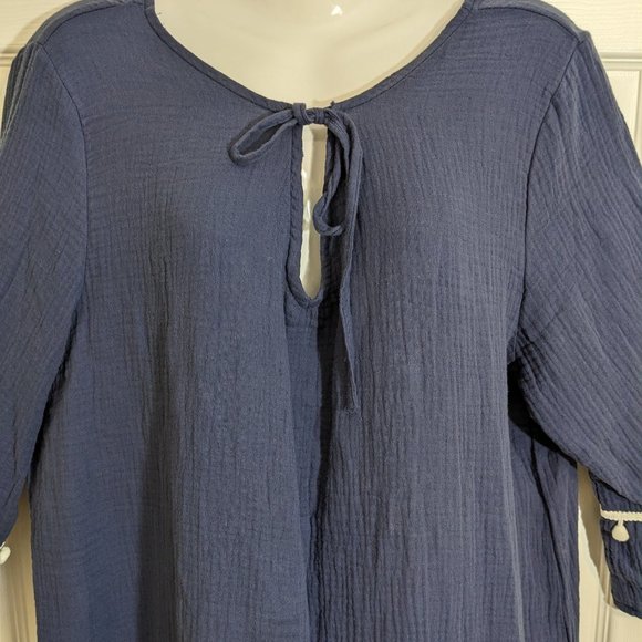 KOANDAILY Navy Pom-Pom Bell Sleeves Boho Midi Dress - size 3XL* NWT - Picture 5 of 11